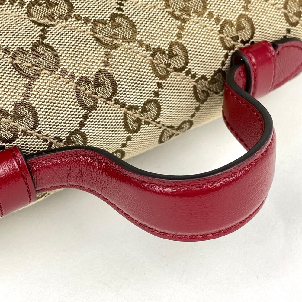 Gucci GG Marmont Handbag, 2-Way Chain Shoulder Bag, Double G Canvas, Red/Beig... - Picture 6 of 9